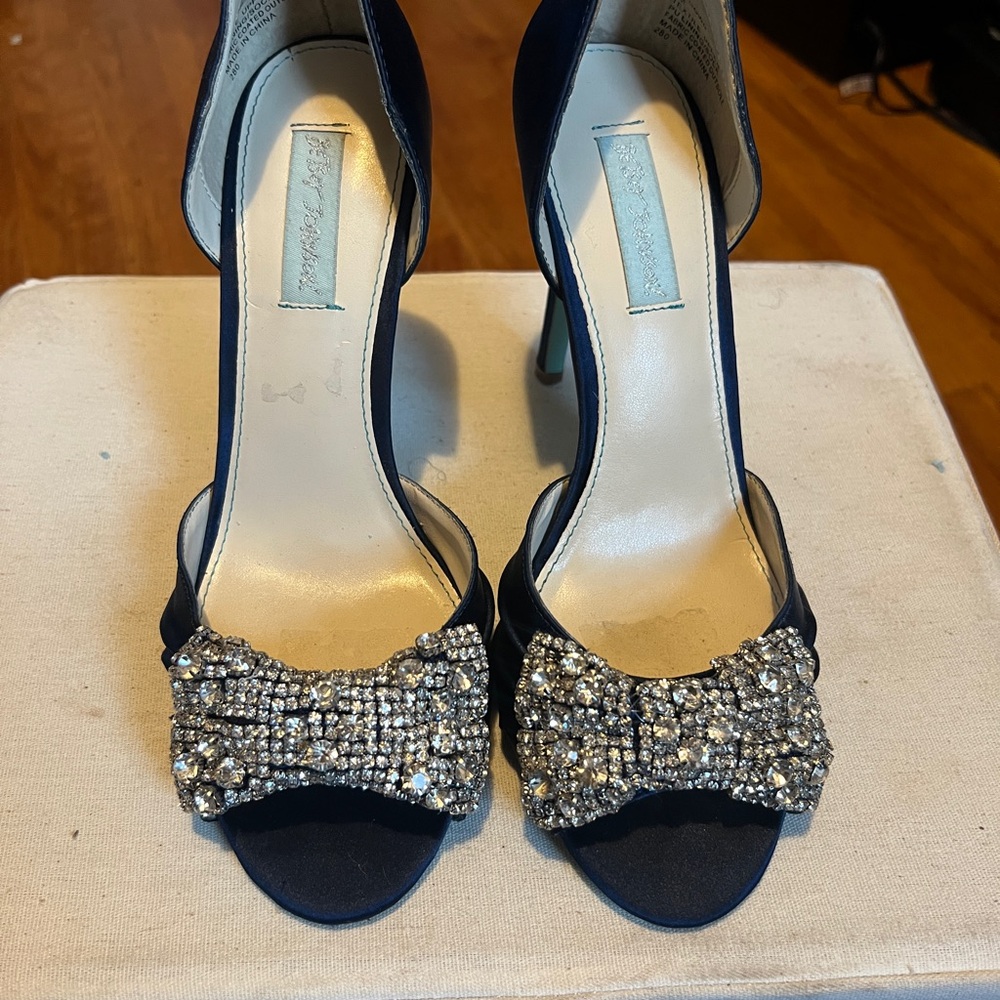 Betsey Johnson Blue and Silver Crystal Embellished Heels